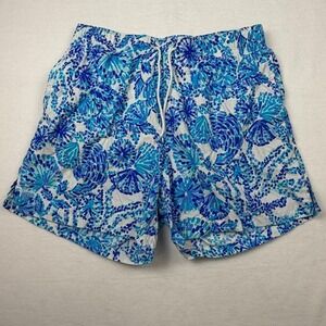 Lilly Pulitzer Mens Swim Trunks M Blue Floral Capri Lined Beach Preppy